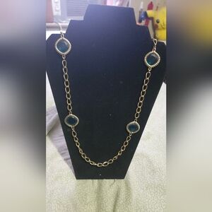 Green Gem Stone Gold Tone Chain Necklace